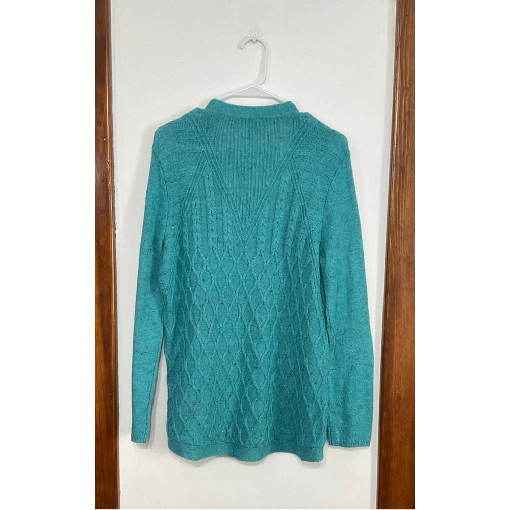 Talbots Speckled Turquoise Open Front Sweater Cardigan Size Medium Womens - Picture 3 of 7